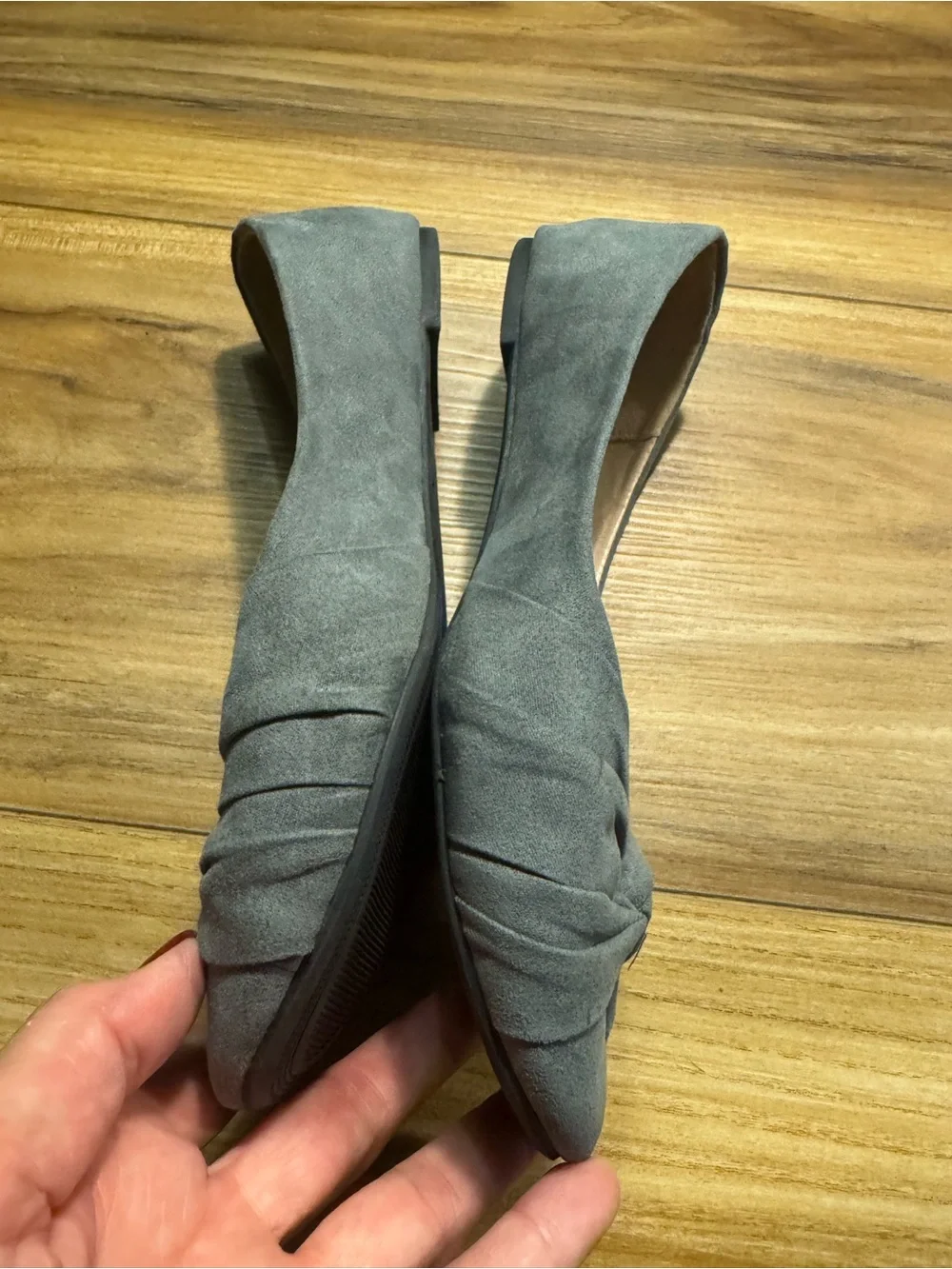 Roozin Brand Gray Knot-Front Ballet Flats Faux Suede
